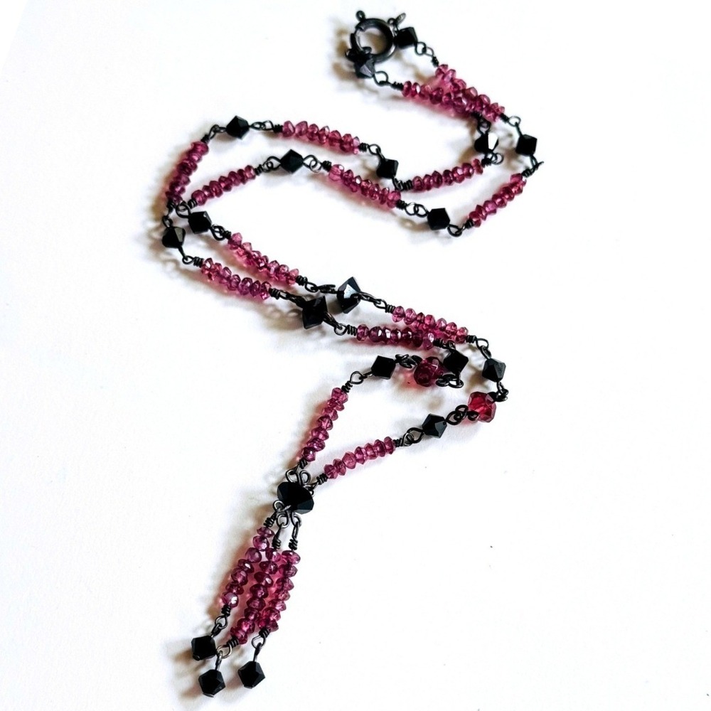 Vtg Art Deco goth choker Necklace Czech Hand Cut Glass Beads sterling 925 16"